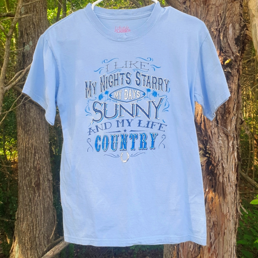 Light Blue Graphic Tee - "I like my nights starry, my days sunny, and my life...